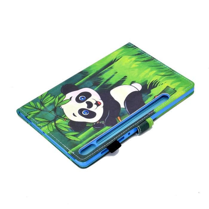 Printing Skin Leather with Card Holder Tablet Shell for Samsung Galaxy Tab S7 T870 / S8 - Panda and Bamboo - 6