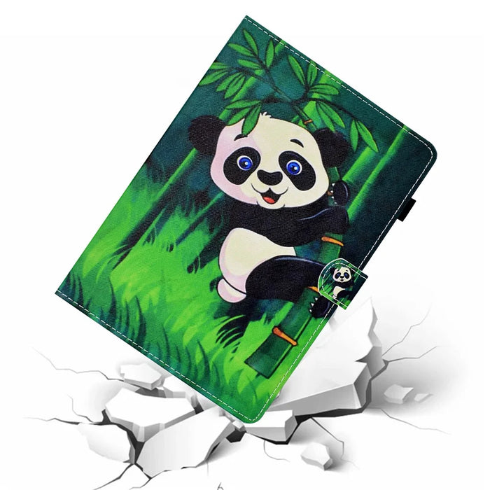 Printing Skin Leather with Card Holder Tablet Shell for Samsung Galaxy Tab S7 T870 / S8 - Panda and Bamboo - 7