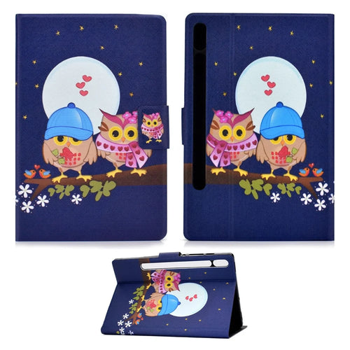 Pattern Printing Leather Stand Tablet Case for Samsung Galaxy Tab S7 T870 / S8 - Couple Owls - 1