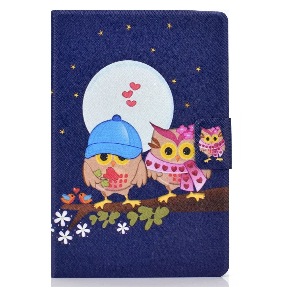 Pattern Printing Leather Stand Tablet Case for Samsung Galaxy Tab S7 T870 / S8 - Couple Owls - 2