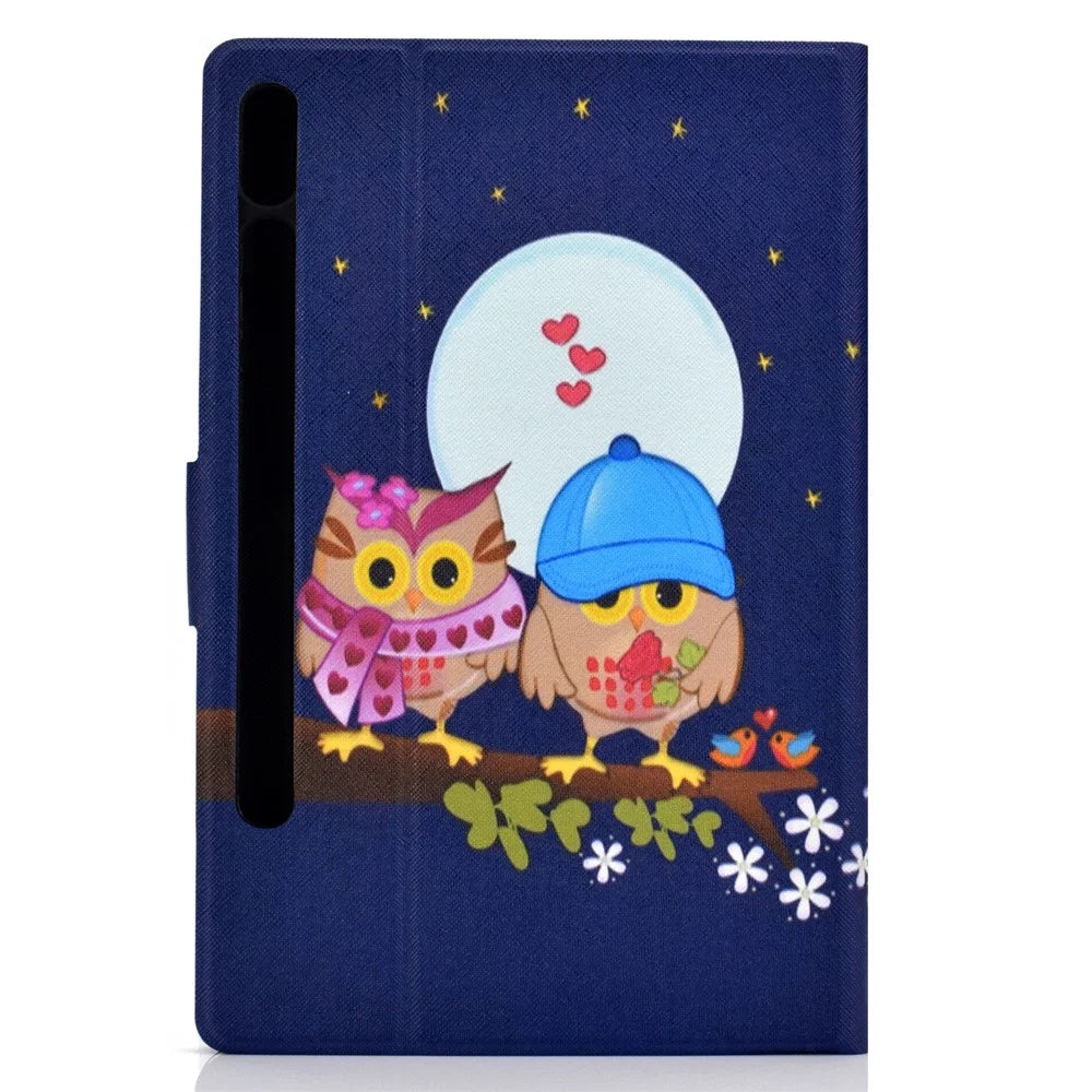 Pattern Printing Leather Stand Tablet Case for Samsung Galaxy Tab S7 T870 / S8 - Couple Owls - 3