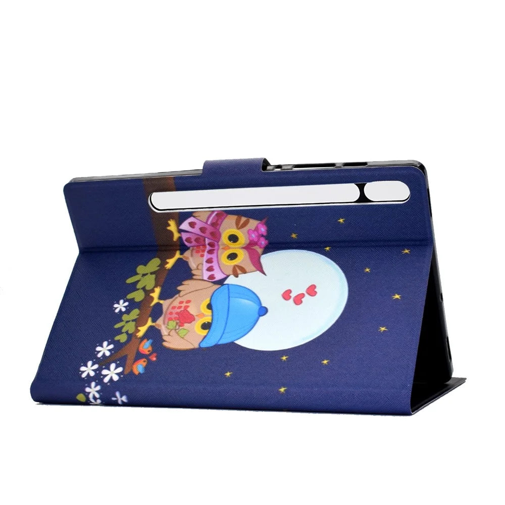 Pattern Printing Leather Stand Tablet Case for Samsung Galaxy Tab S7 T870 / S8 - Couple Owls - 4