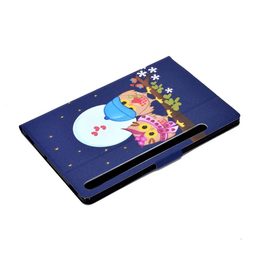 Pattern Printing Leather Stand Tablet Case for Samsung Galaxy Tab S7 T870 / S8 - Couple Owls - 6