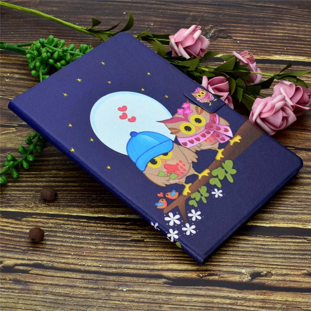 Pattern Printing Leather Stand Tablet Case for Samsung Galaxy Tab S7 T870 / S8 - Couple Owls - 7