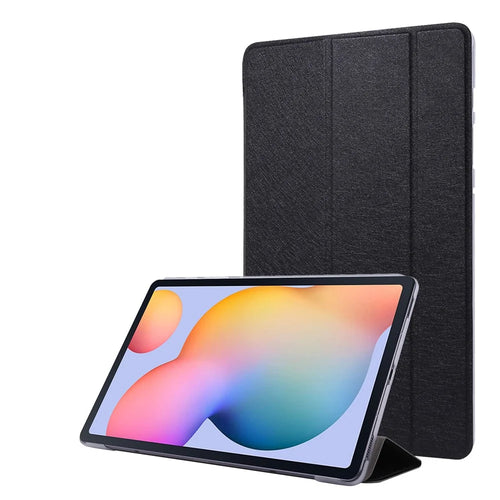 Silk Texture Tri-fold Stand Leather Case for Samsung Galaxy Tab S7 / S8 - Black - 1