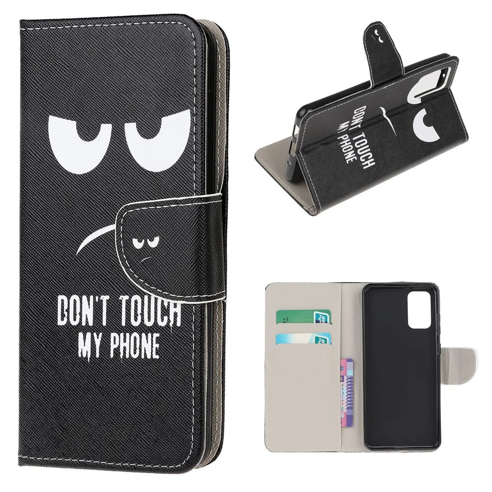 Patterned Cross Texture Leather Protector Wallet Case for Samsung Galaxy S20 Lite/S20 Fan Edition - Don't Touch My Phone - 1