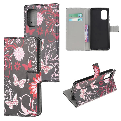 Phone Cover Pattern Printing Wallet Leather Case for Samsung Galaxy S20 Lite/S20 Fan Edition - Butterfly and Flower - 1