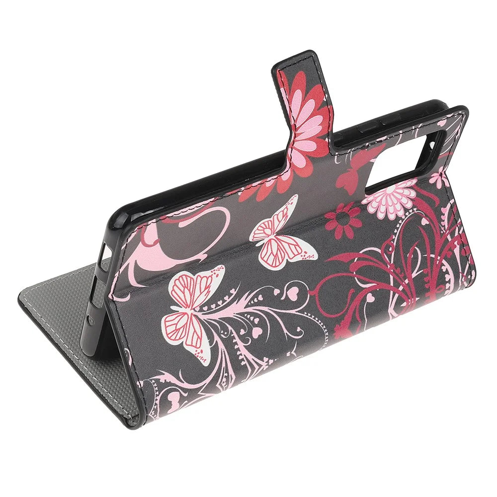 Phone Cover Pattern Printing Wallet Leather Case for Samsung Galaxy S20 Lite/S20 Fan Edition - Butterfly and Flower - 4