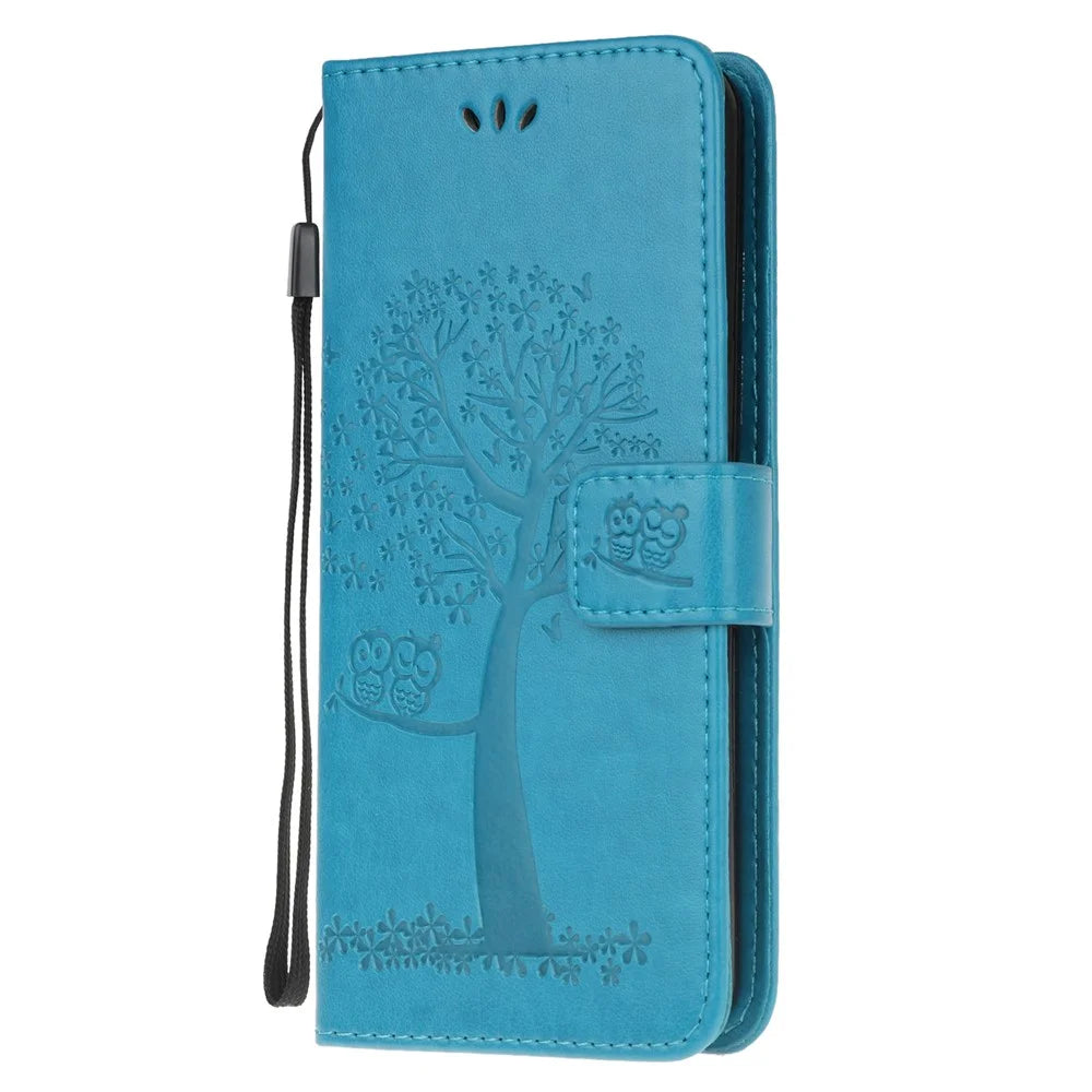 Imprint Tree Owl Wallet Leather Cover Stand Case for Samsung Galaxy S20 Lite/S20 Fan Edition - Blue - 2