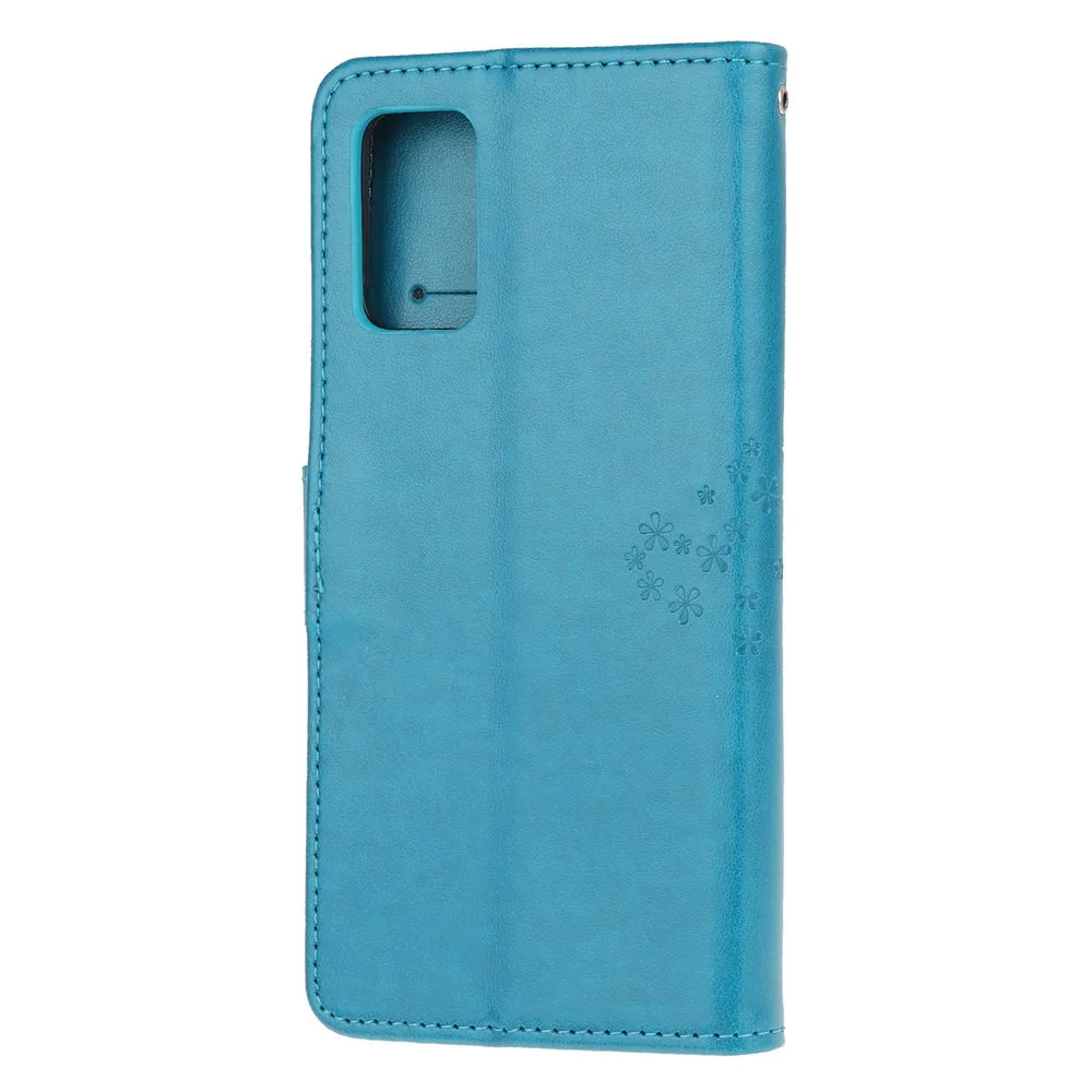 Imprint Tree Owl Wallet Leather Cover Stand Case for Samsung Galaxy S20 Lite/S20 Fan Edition - Blue - 3