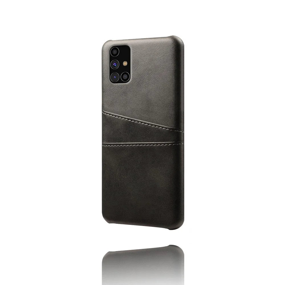 PU Leather Coated PC Cover with Double Card Slots for Samsung Galaxy M31s - Black - 3