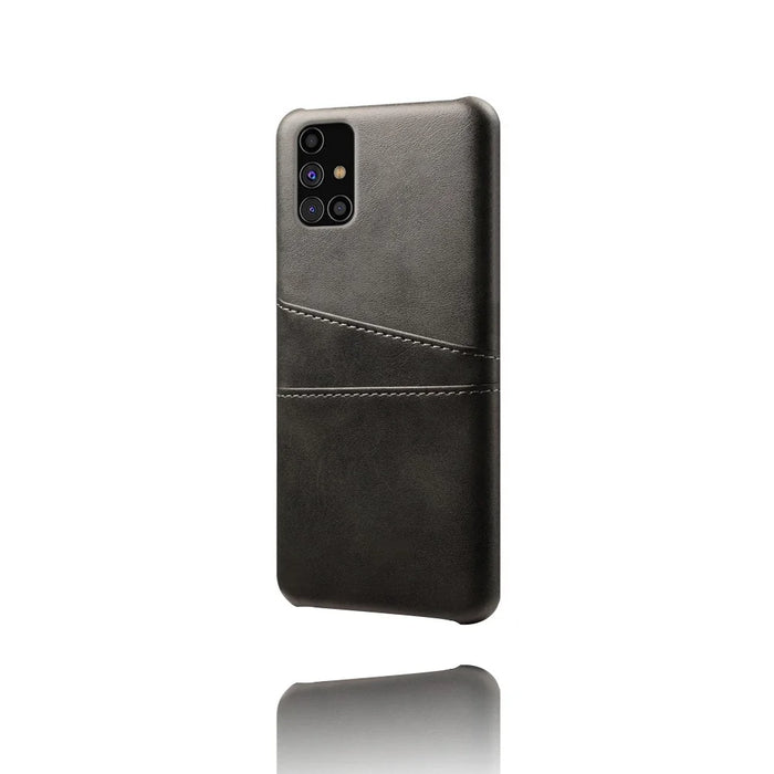 PU Leather Coated PC Cover with Double Card Slots for Samsung Galaxy M31s - Black - 3