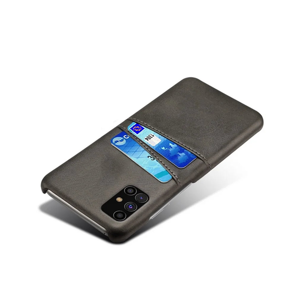 PU Leather Coated PC Cover with Double Card Slots for Samsung Galaxy M31s - Black - 4