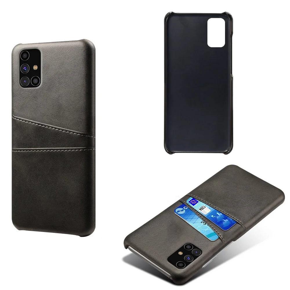 PU Leather Coated PC Cover with Double Card Slots for Samsung Galaxy M31s - Black - 6