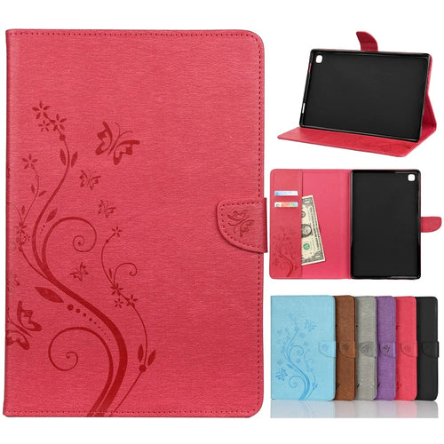 Imprint Butterfly Flower Wallet Stand Leather Cover for Samsung Galaxy Tab A7 10.4 (2020) / (2022) - Rose - 1