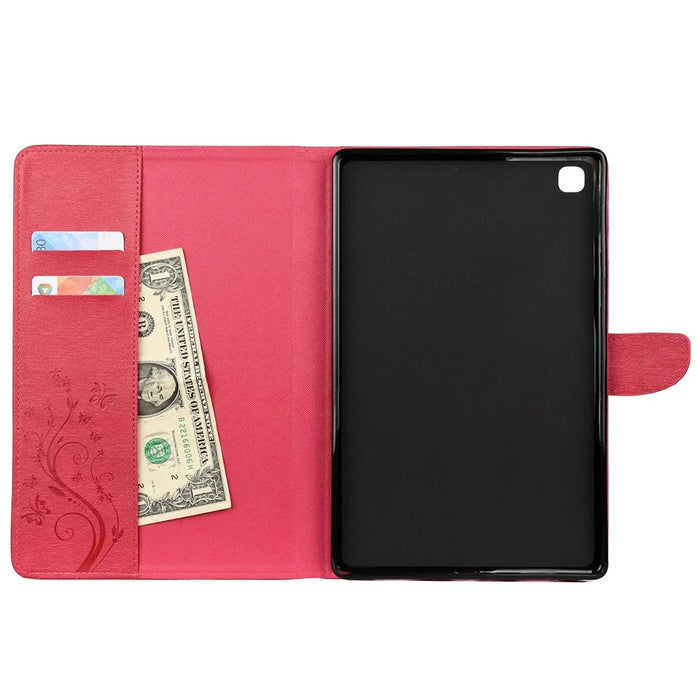 Imprint Butterfly Flower Wallet Stand Leather Cover for Samsung Galaxy Tab A7 10.4 (2020) / (2022) - Rose - 4