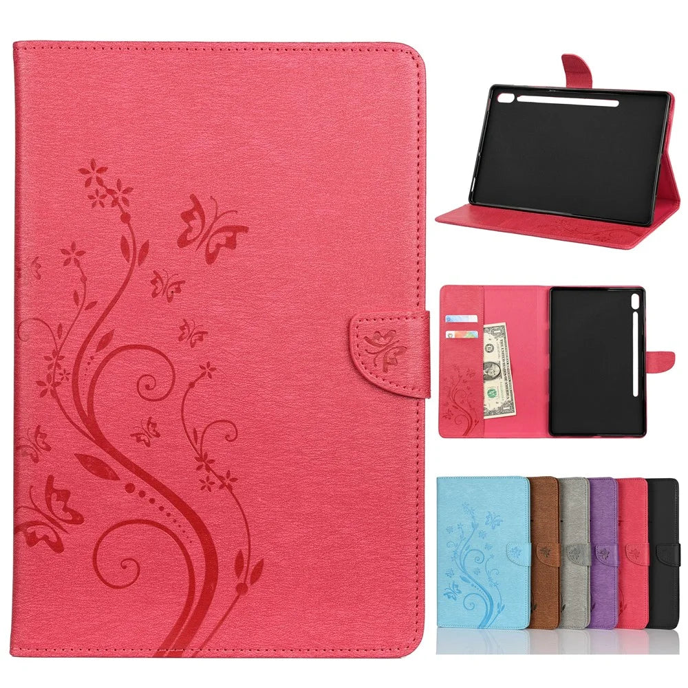 Imprint Butterfly Flower Wallet Leather Flip Shell for Samsung Galaxy Tab S6 T860 T865 - Rose - 1