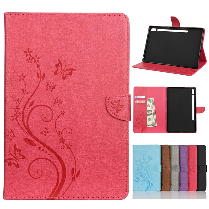 Imprint Butterfly Flower Wallet Leather Flip Shell for Samsung Galaxy Tab S6 T860 T865 - Rose - 1