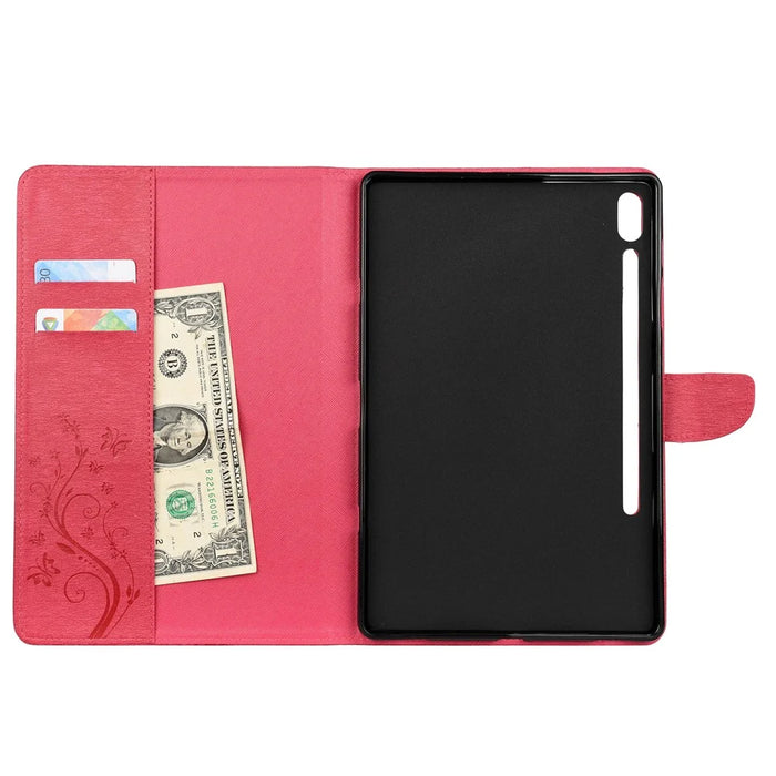 Imprint Butterfly Flower Wallet Leather Flip Shell for Samsung Galaxy Tab S6 T860 T865 - Rose - 4
