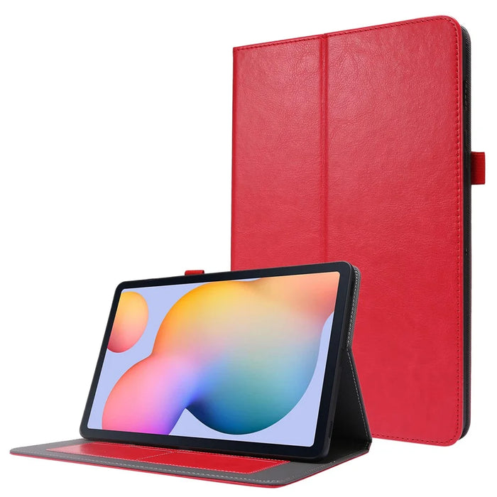 Crazy Horse Protector Card Slot Stand Leather Case for Samsung Galaxy Tab S7 / S8 - Red - 1