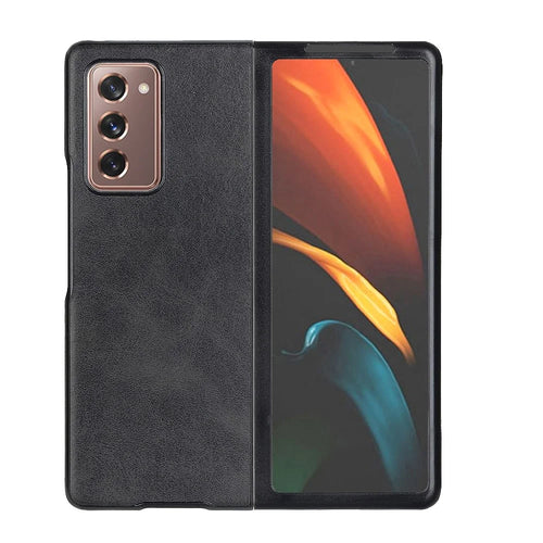 Leather Coated Hard PC Case for Samsung Galaxy Z Fold2 5G - Black - 1