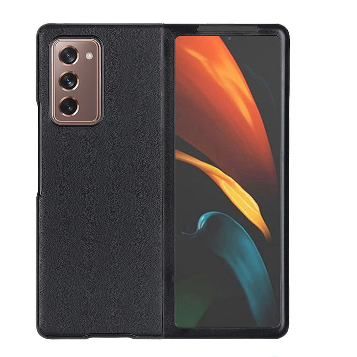 Genuine Leather Coated Hard PC Shell with Flexible 180-Degree Folding for Samsung Galaxy Z Fold2 5G - Black - 1