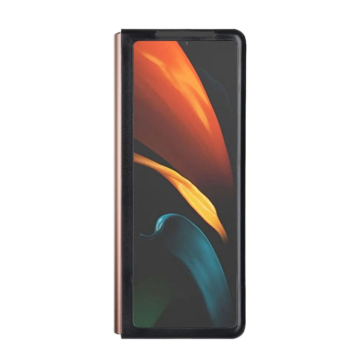 Genuine Leather Coated Hard PC Shell with Flexible 180-Degree Folding for Samsung Galaxy Z Fold2 5G - Black - 2