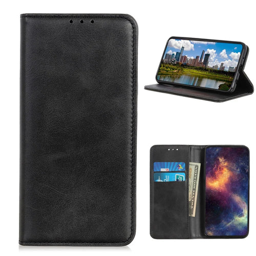 Auto-absorbed Split Leather Shell for Samsung Galaxy A42 5G - Black - 1