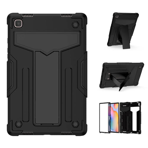 Foldable T-shaped Kickstand Anti-dust PC Silicone Tablet Cover for Samsung Galaxy Tab A7 10.4 (2020) / (2022) - All Black - 1