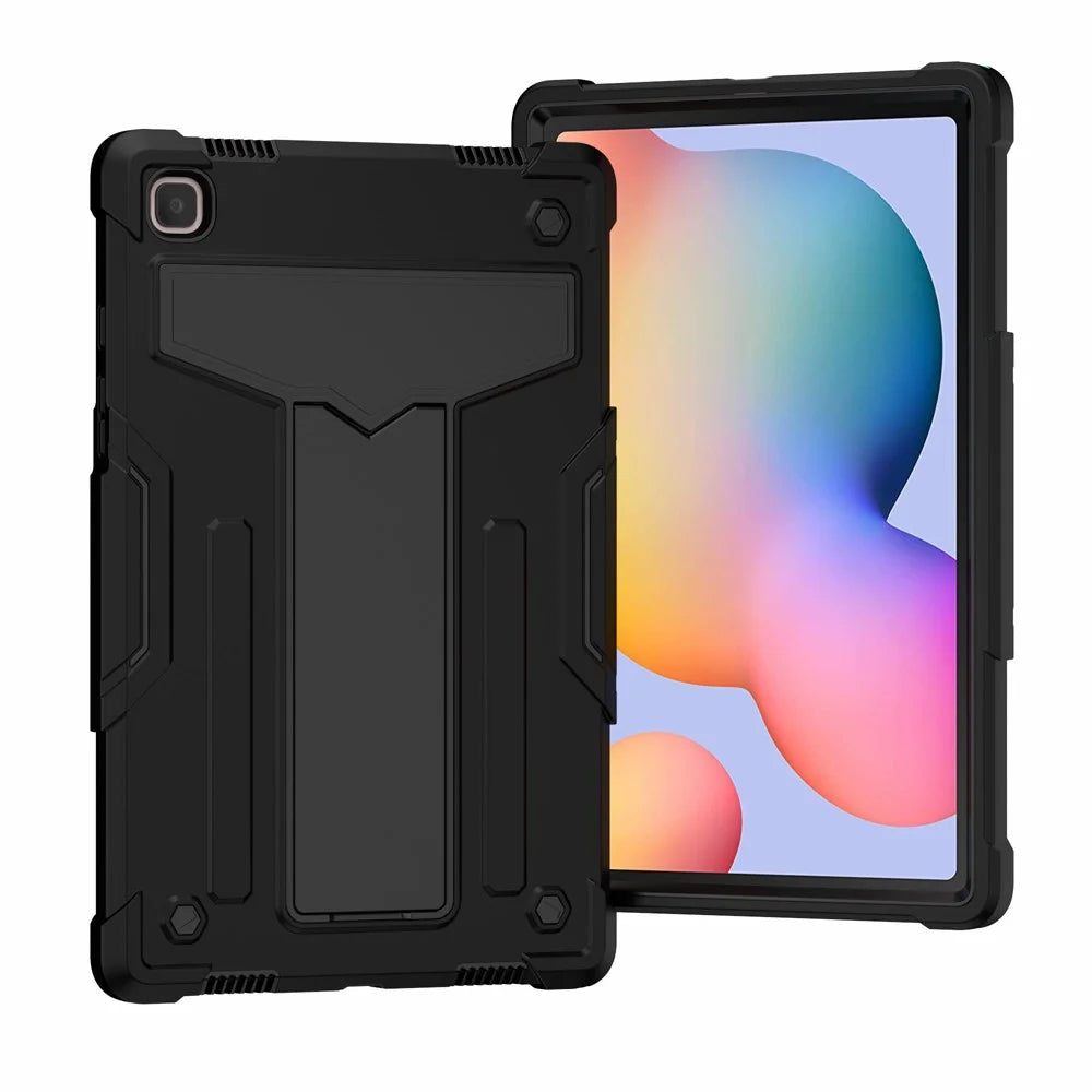 Foldable T-shaped Kickstand Anti-dust PC Silicone Tablet Cover for Samsung Galaxy Tab A7 10.4 (2020) / (2022) - All Black - 2