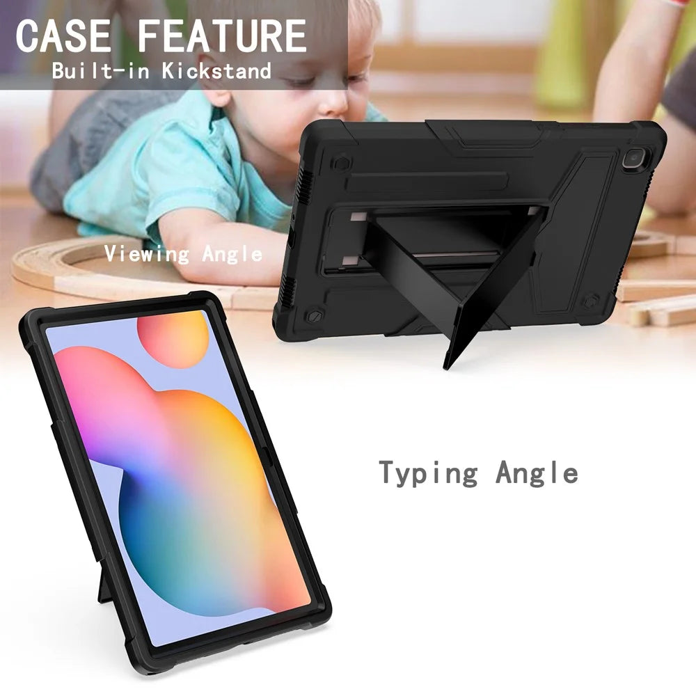 Foldable T-shaped Kickstand Anti-dust PC Silicone Tablet Cover for Samsung Galaxy Tab A7 10.4 (2020) / (2022) - All Black - 3