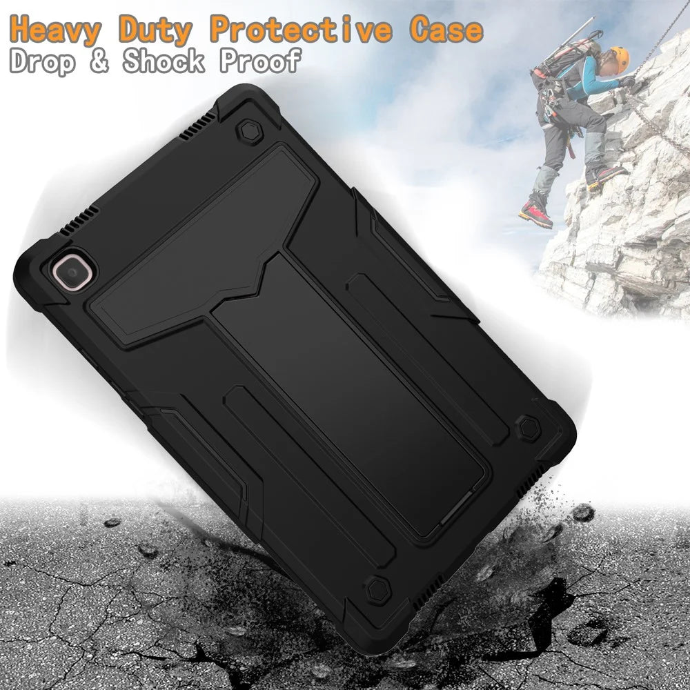 Foldable T-shaped Kickstand Anti-dust PC Silicone Tablet Cover for Samsung Galaxy Tab A7 10.4 (2020) / (2022) - All Black - 4