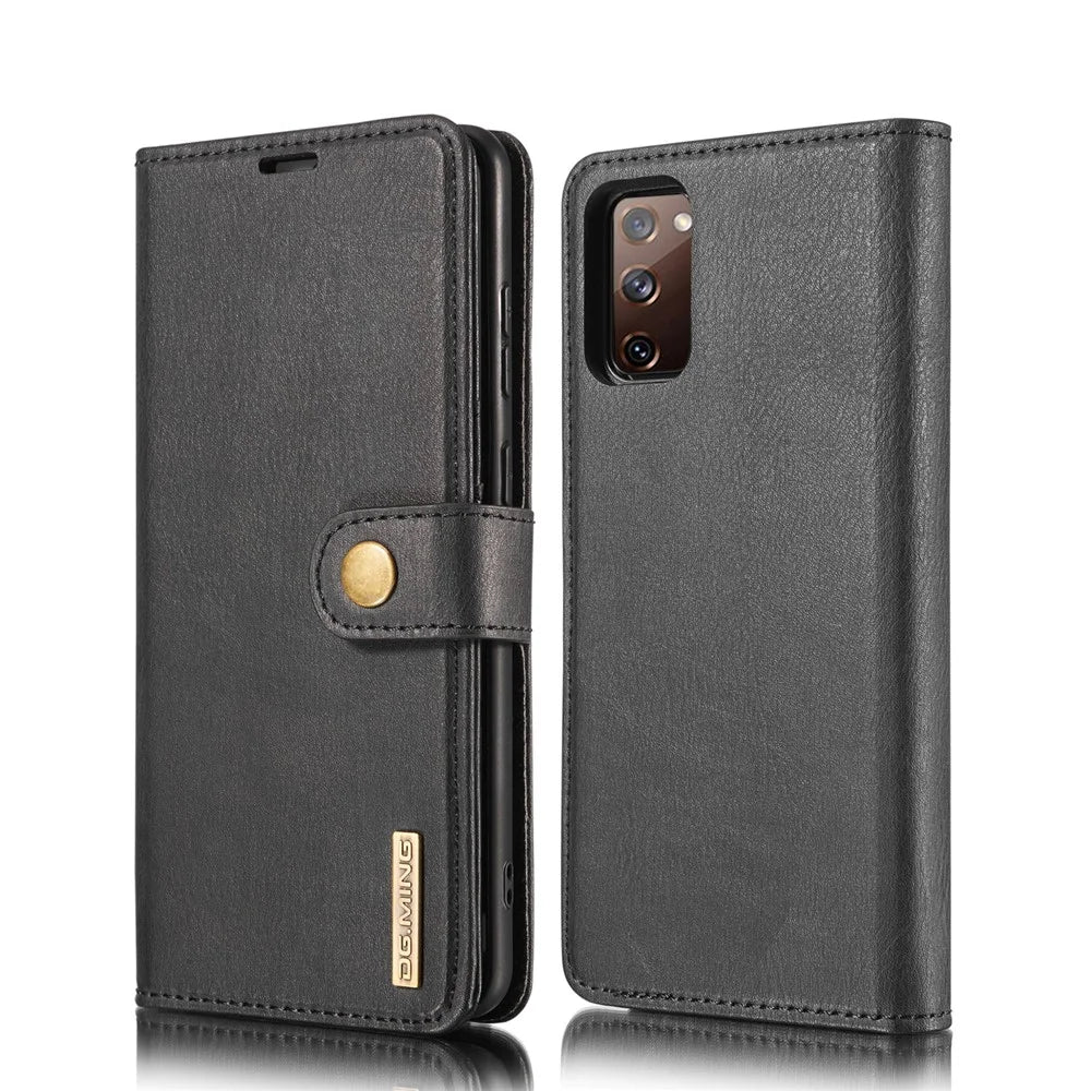 DG.MING Detachable 2-in-1 Split Leather Wallet Shell + PC Back Case for Samsung Galaxy S20 FE 4G / 5G / S20 Lite / S20 FE 2022 - Black - 2