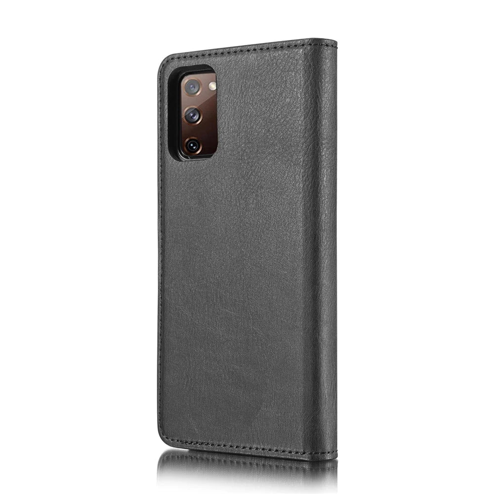 DG.MING Detachable 2-in-1 Split Leather Wallet Shell + PC Back Case for Samsung Galaxy S20 FE 4G / 5G / S20 Lite / S20 FE 2022 - Black - 4