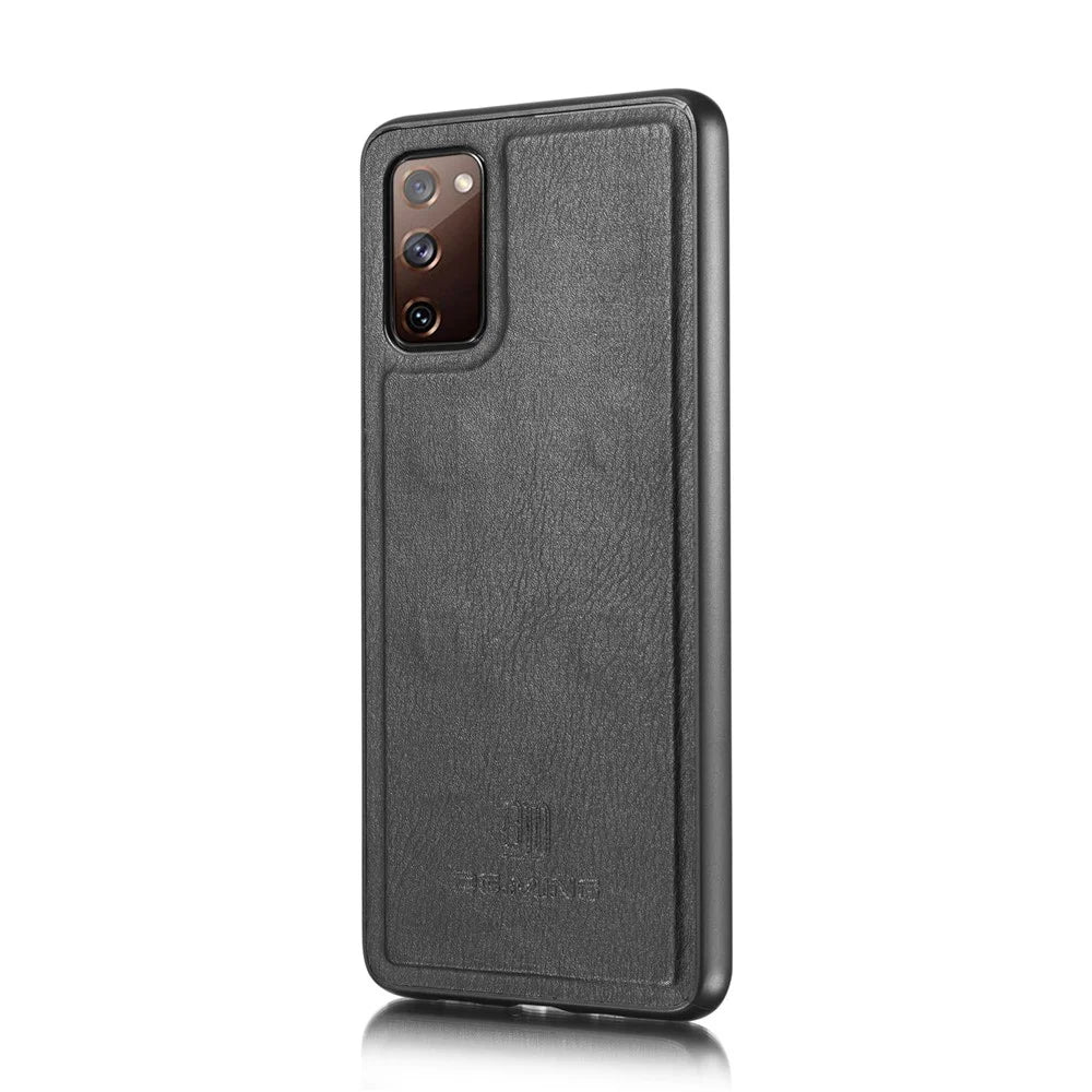DG.MING Detachable 2-in-1 Split Leather Wallet Shell + PC Back Case for Samsung Galaxy S20 FE 4G / 5G / S20 Lite / S20 FE 2022 - Black - 5