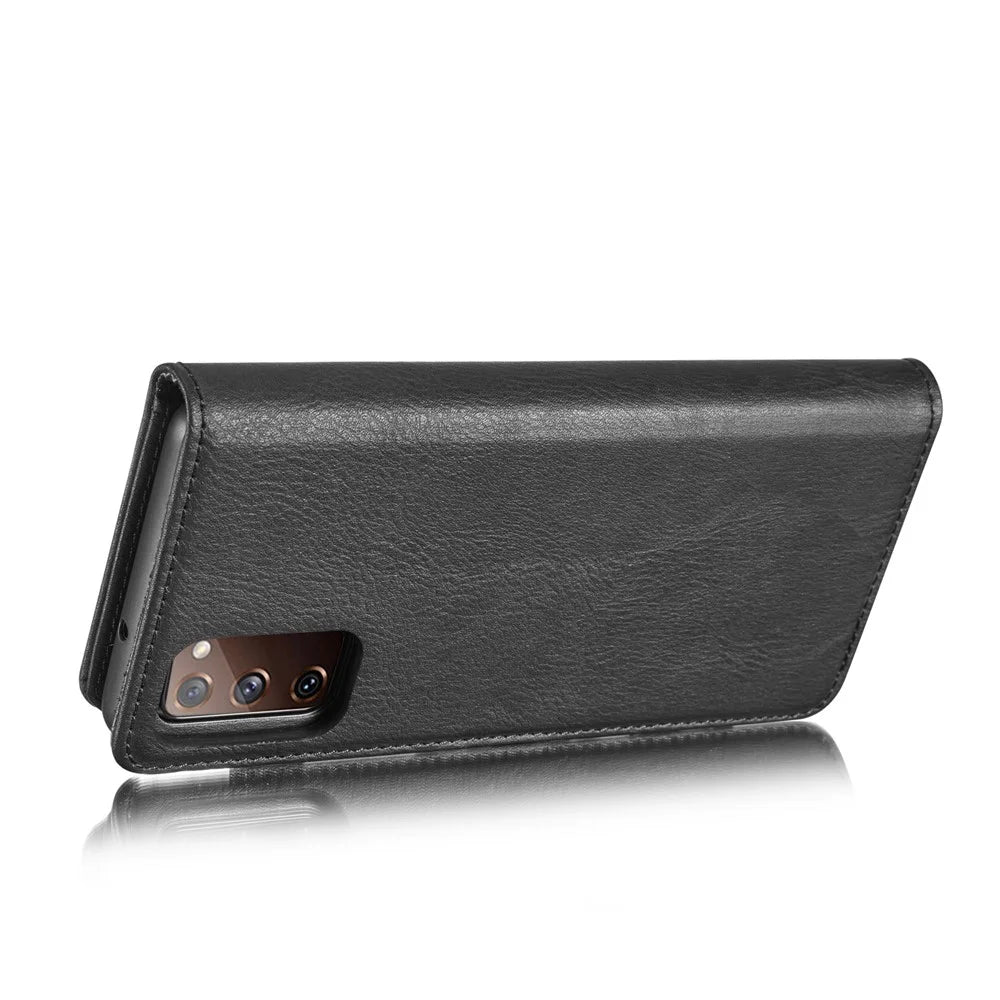 DG.MING Detachable 2-in-1 Split Leather Wallet Shell + PC Back Case for Samsung Galaxy S20 FE 4G / 5G / S20 Lite / S20 FE 2022 - Black - 6