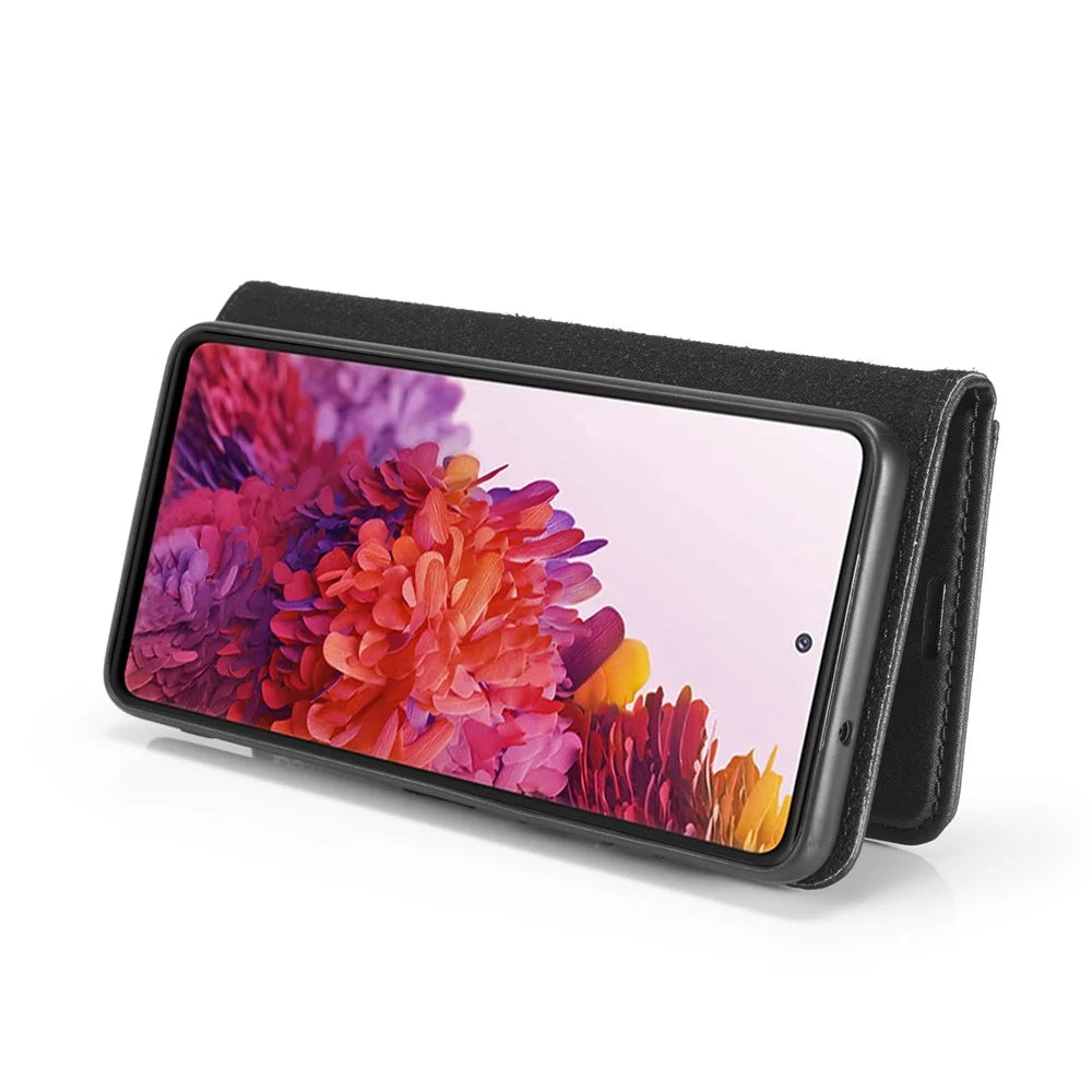 DG.MING Detachable 2-in-1 Split Leather Wallet Shell + PC Back Case for Samsung Galaxy S20 FE 4G / 5G / S20 Lite / S20 FE 2022 - Black - 7