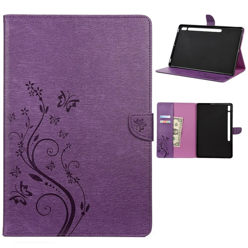 Butterflies Imprint Wallet Stand Flip Leather Tablet Cover for Samsung Galaxy Tab S7+ / T970 / S8+ - Purple - 1