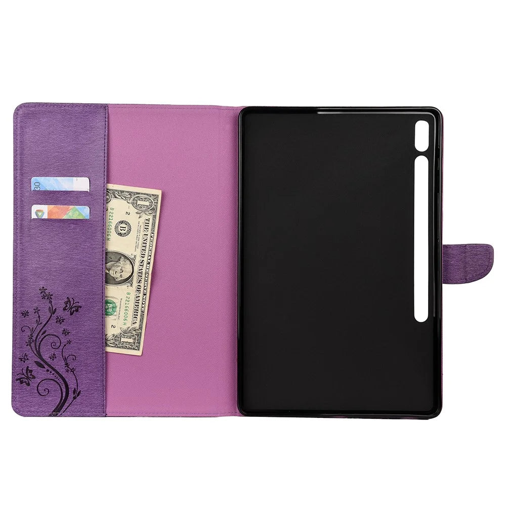 Butterflies Imprint Wallet Stand Flip Leather Tablet Cover for Samsung Galaxy Tab S7+ / T970 / S8+ - Purple - 4