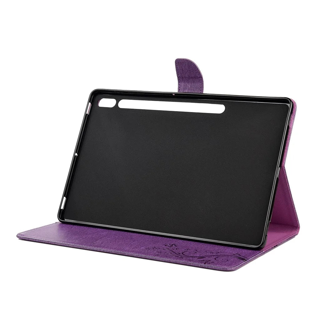 Butterflies Imprint Wallet Stand Flip Leather Tablet Cover for Samsung Galaxy Tab S7+ / T970 / S8+ - Purple - 5