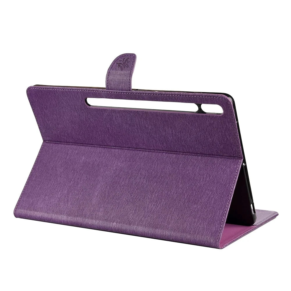 Butterflies Imprint Wallet Stand Flip Leather Tablet Cover for Samsung Galaxy Tab S7+ / T970 / S8+ - Purple - 6