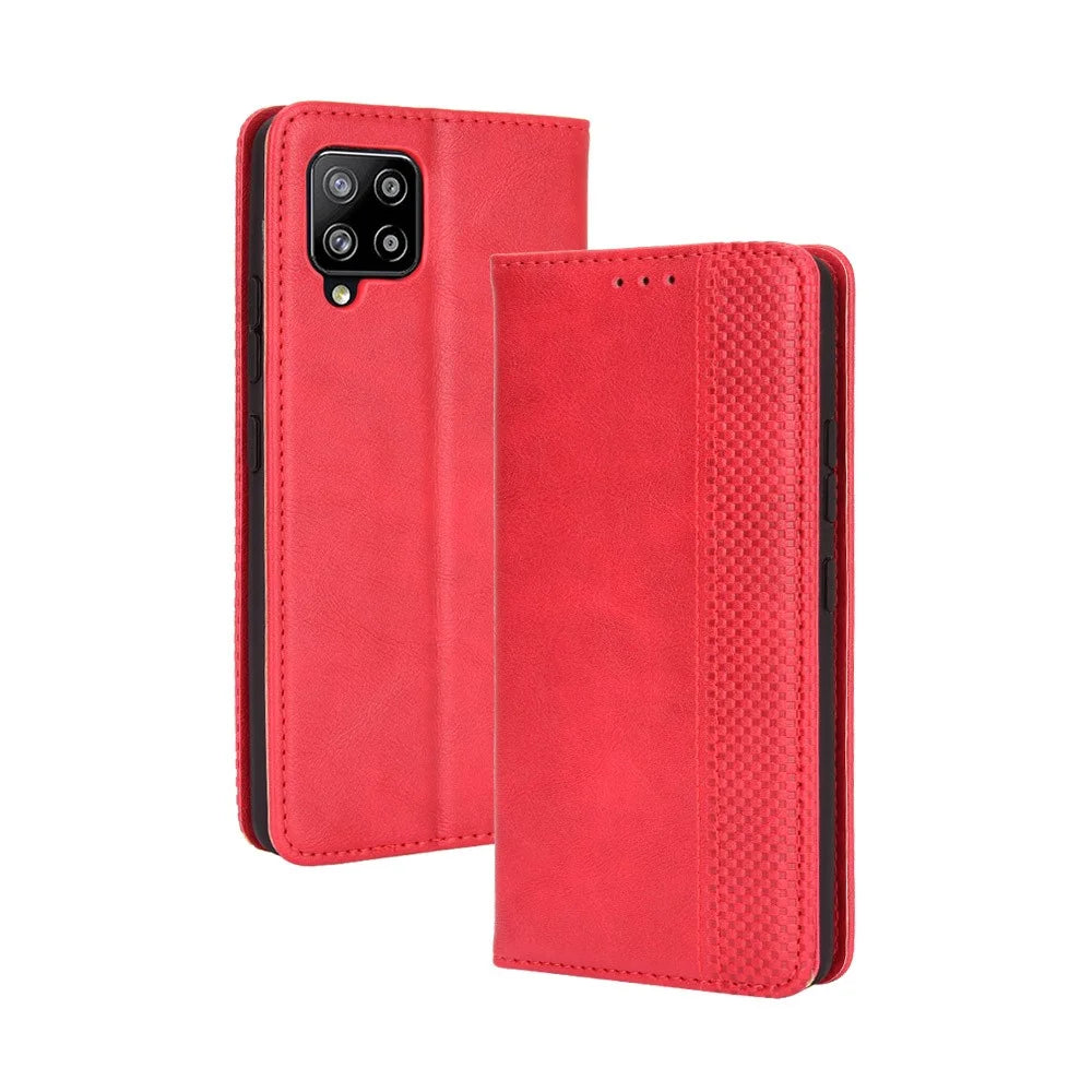 Vintage Style Wallet Stand Leather Phone Cover for Samsung Galaxy A42 5G - Red - 7