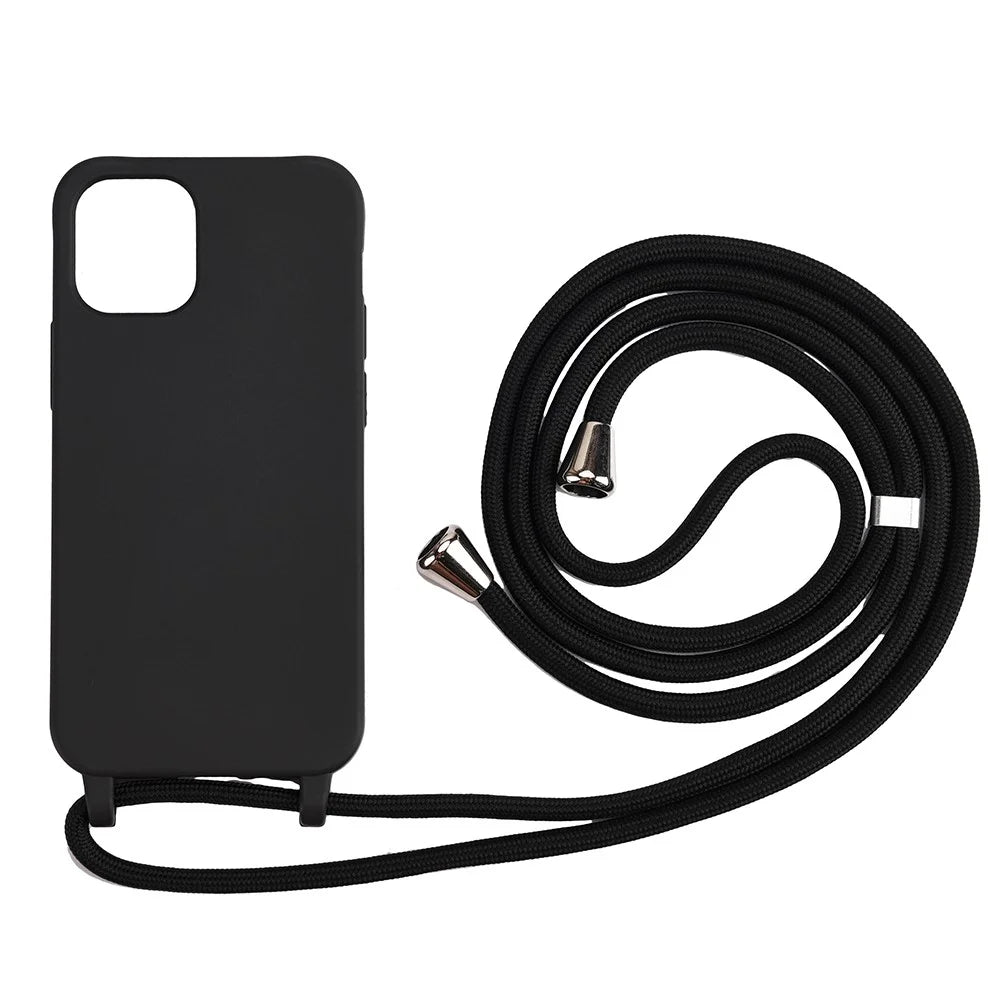 Soft TPU Case with Multi-function Lanyard for iPhone 12 /12 Pro Cover - Baby Black - 1