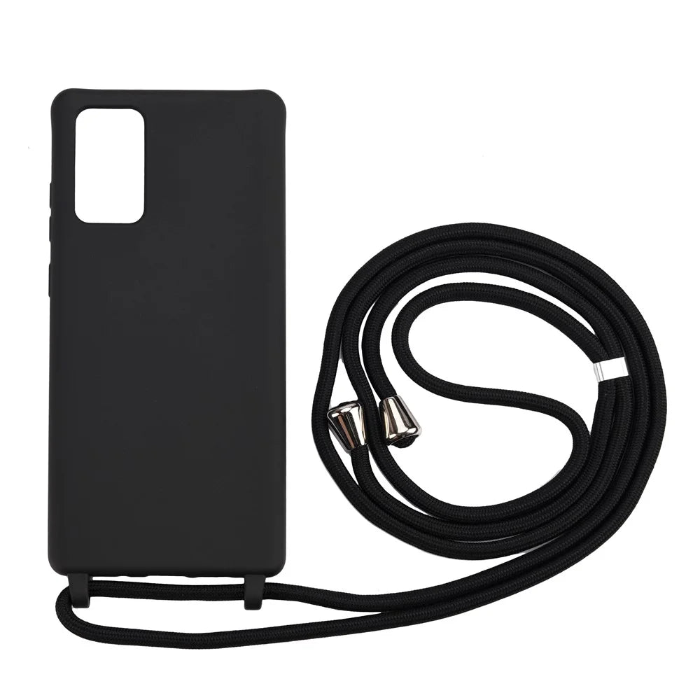 Soft Protector TPU Case with Lanyard for Samsung Galaxy Note20 4G/5G Phone Shell - Black - 1