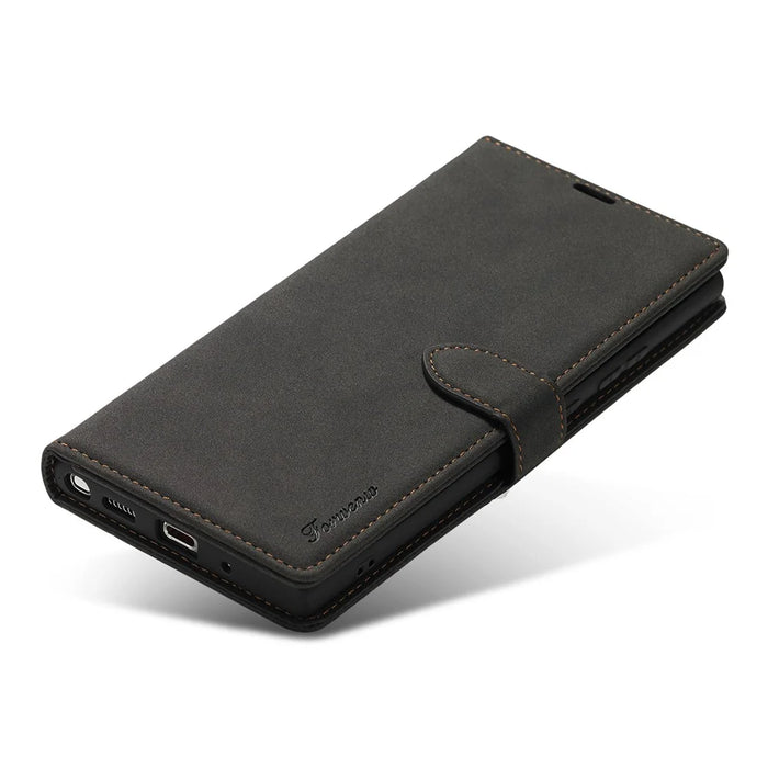 FORWENW F1 Series Leather Wallet Stand Cover Case for Samsung Galaxy Note20 4G/5G - Black - 4