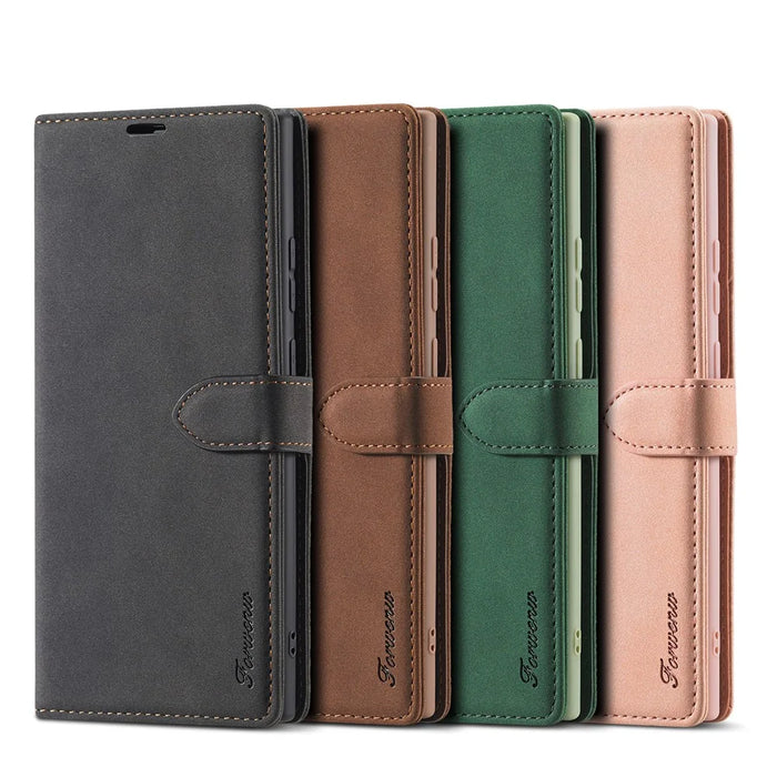 FORWENW F1 Series Leather Wallet Stand Cover Case for Samsung Galaxy Note20 4G/5G - Black - 6