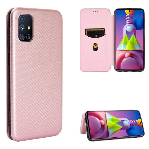 Carbon Fiber Skin Auto-absorbed Leather Cover for Samsung Galaxy M51 - Rose Gold - 1