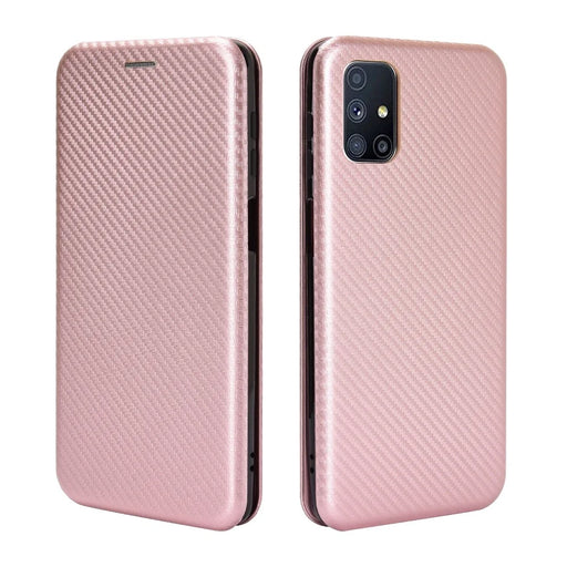 Carbon Fiber Skin Auto-absorbed Leather Cover for Samsung Galaxy M51 - Rose Gold - 2