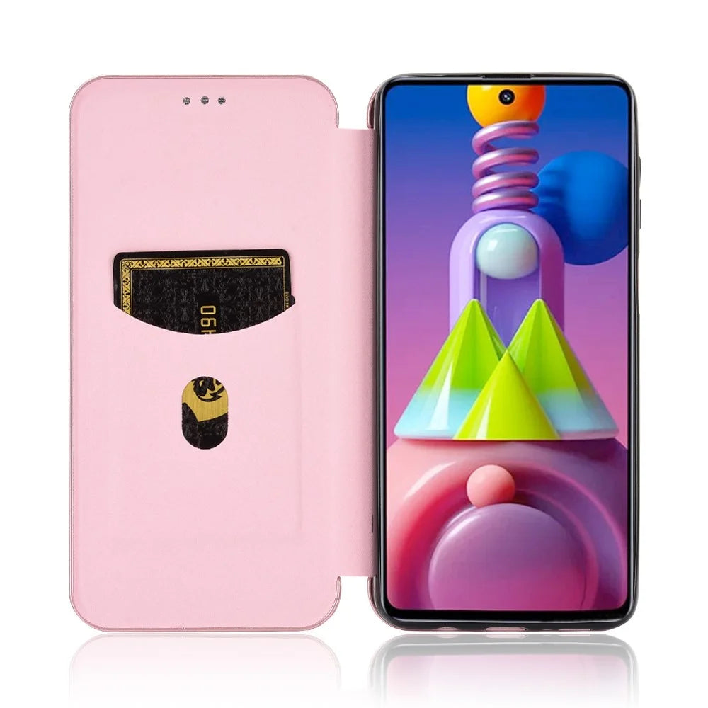 Carbon Fiber Skin Auto-absorbed Leather Cover for Samsung Galaxy M51 - Rose Gold - 5