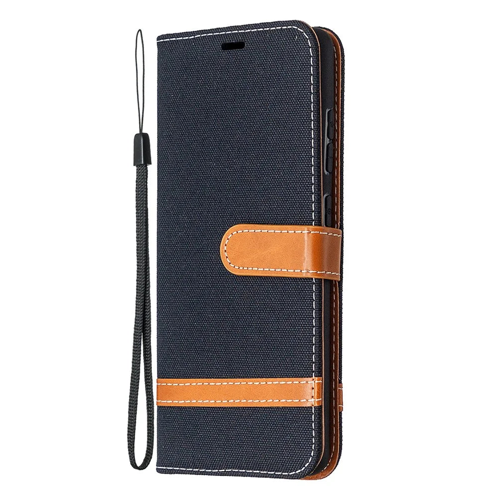 Color Splicing Jeans Cloth Skin Wallet Leather Phone Cover Case for Samsung Galaxy S20 FE 4G/FE 5G/S20 Lite/S20 FE 2022 - Black - 2